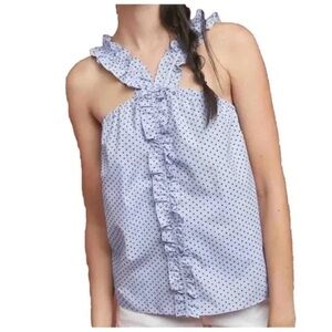 Anthropologie Waverly Grey Liberant Chambray Ruffle Pin‎ Dot Tank Blouse Small